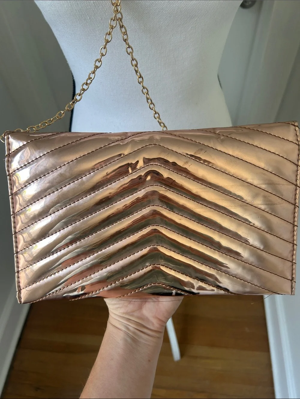 Quilted Metallic Rose Gold Chain Shoulder Bag